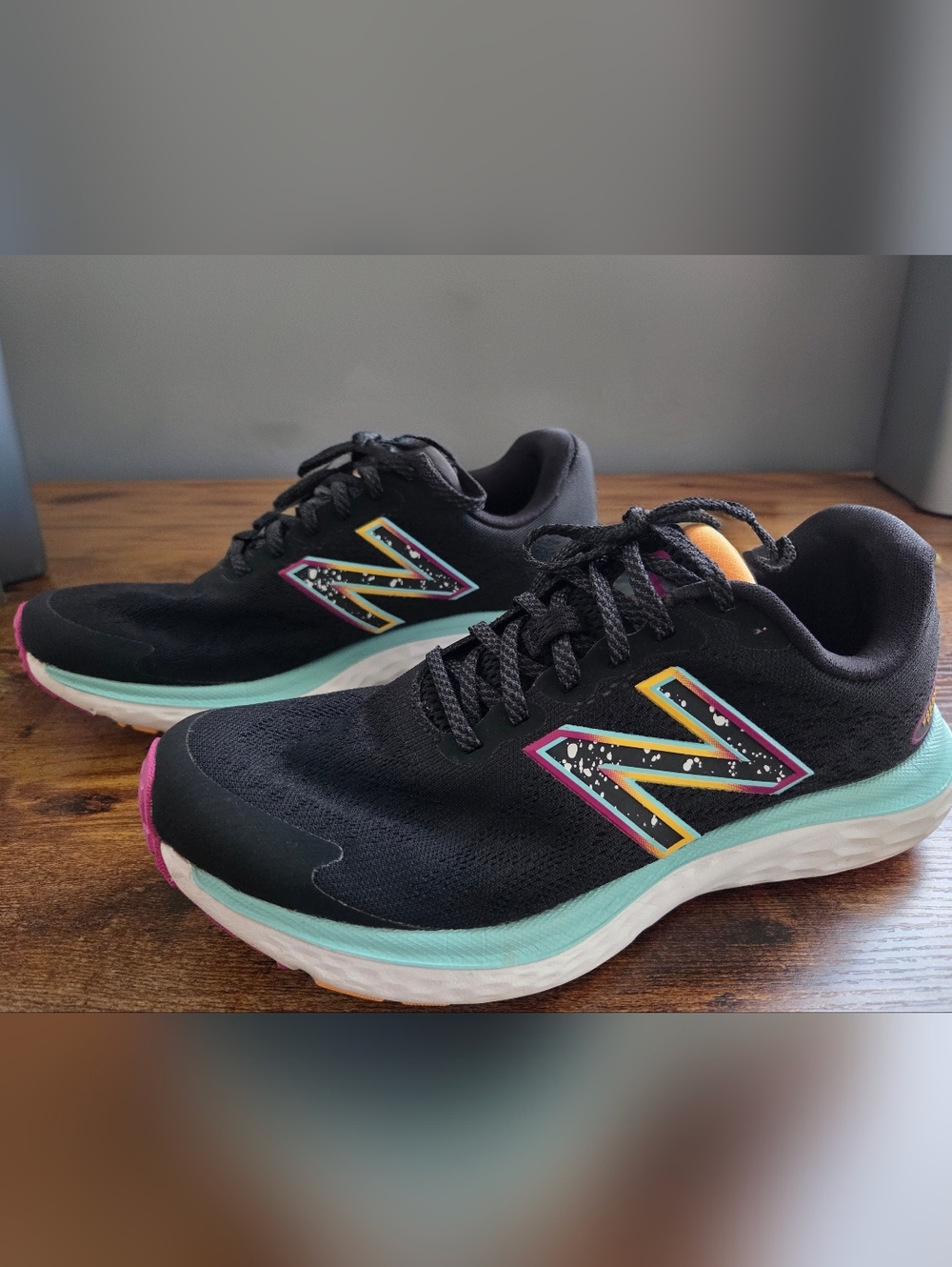 New Balance Women's Black Running Sneakers with Mint and Pink Accents